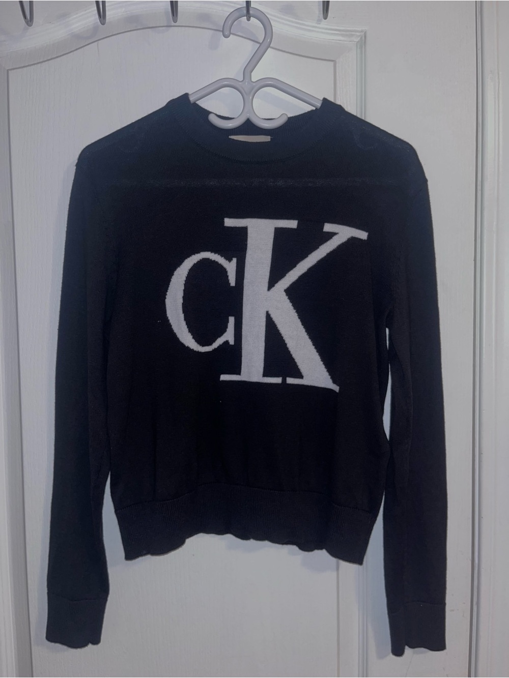 Calvin Klein Jeans Black Crewneck Sweater with White CK Logo